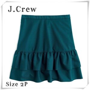 J.CREW Tiered Ruffle Mini Skirt In Forest Green Size 2P Style G8870 New